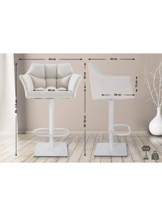 Barová stolička Damaso W látka, biela