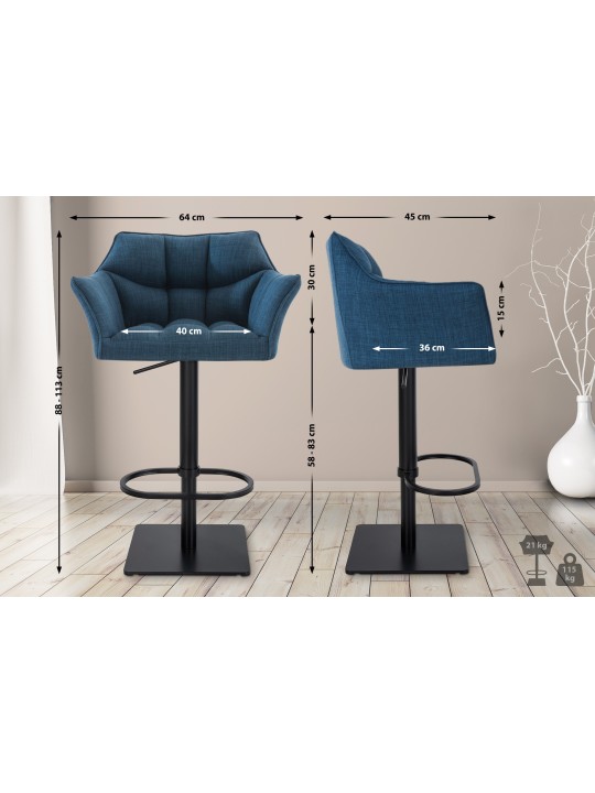 Sada 2 barových stoličiek Damaso látka, modrá