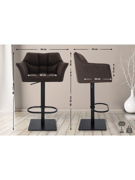 Sada 2 barových stoličiek Damaso látka, hnedá