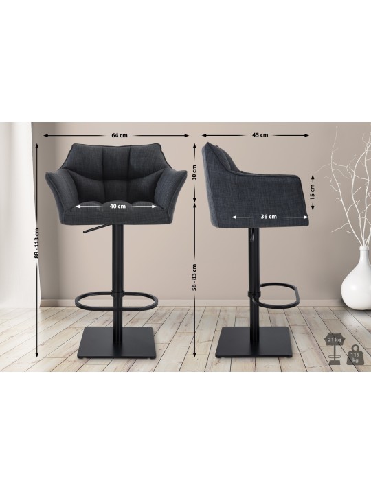 Sada 2 barových stoličiek Damaso látka, tmavosivá