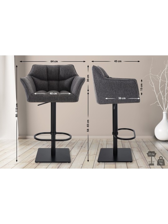 Sada 2 barových stoličiek Damaso látka, titanovo sivá