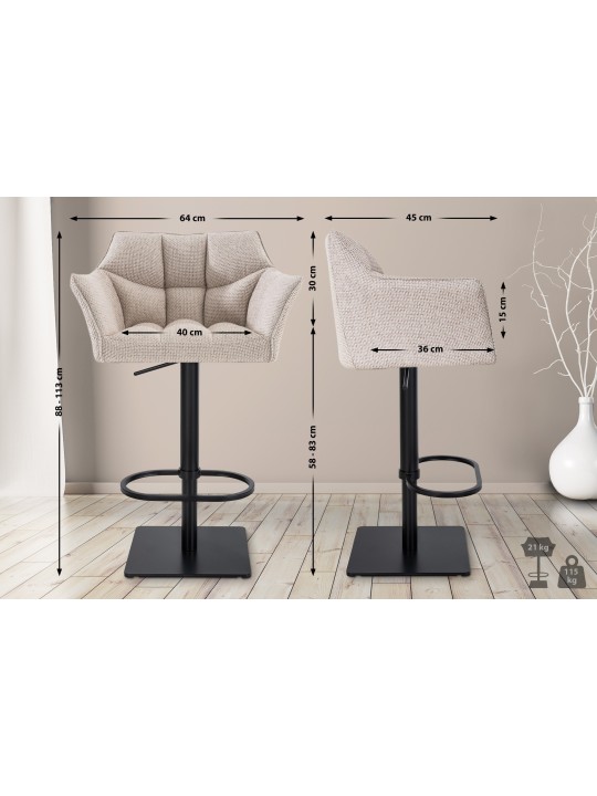 Sada 2 barových stoličiek Damaso látka, slonová kosť