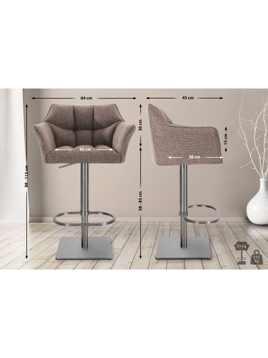 Sada 2 barových stoličiek Damaso látka nerez, terakotovo hnedá