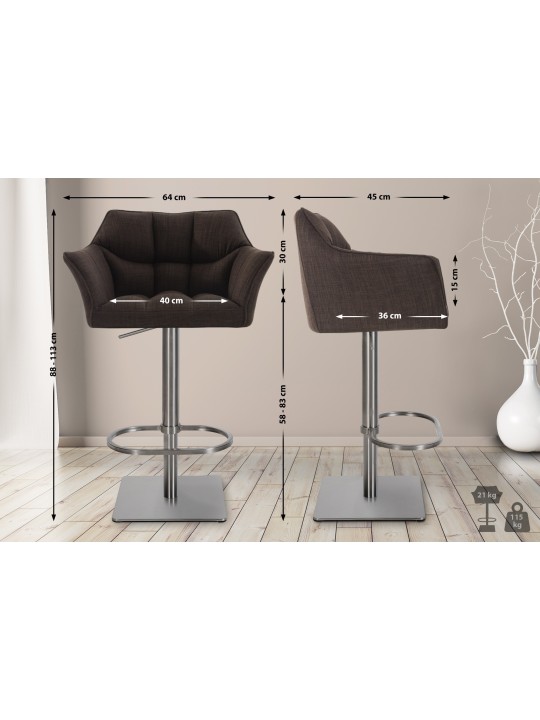 Sada 2 barových stoličiek Damaso látka nerez, hnedá