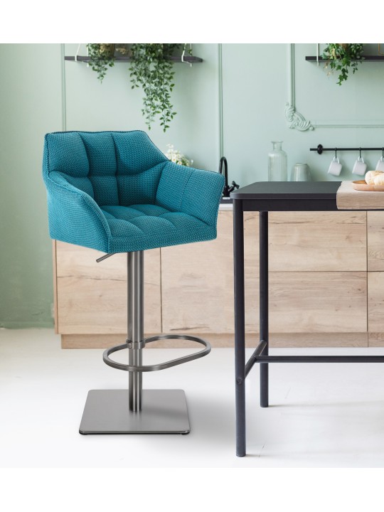 Sada 2 barových stoličiek Damaso látka nerez, tyrkysová