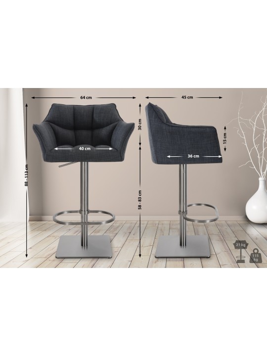 Sada 2 barových stoličiek Damaso látka nerez, tmavosivá