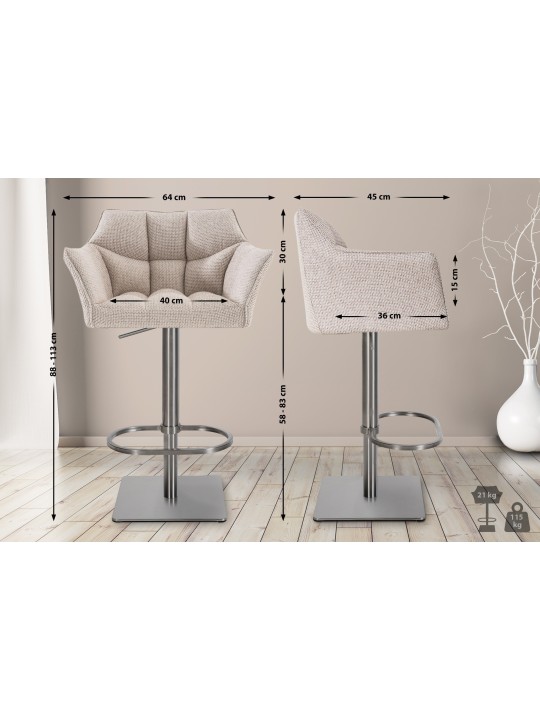 Sada 2 barových stoličiek Damaso látka nerez, slonová kosť