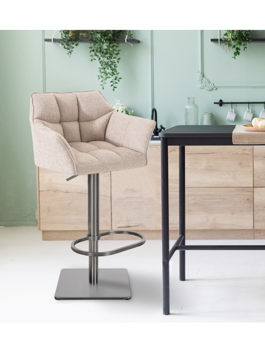 Sada 2 barových stoličiek Damaso látka nerez, slonová kosť