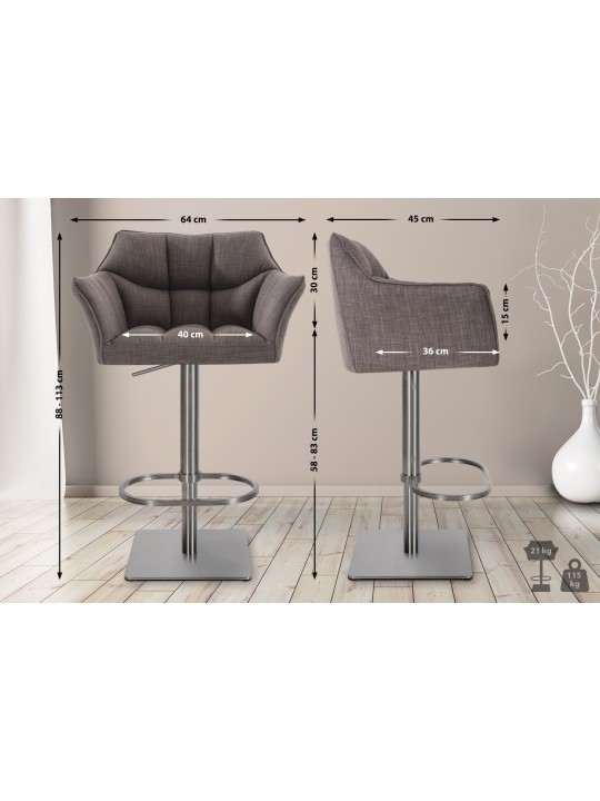 Sada 2 barových stoličiek Damaso látka nerez, sivá