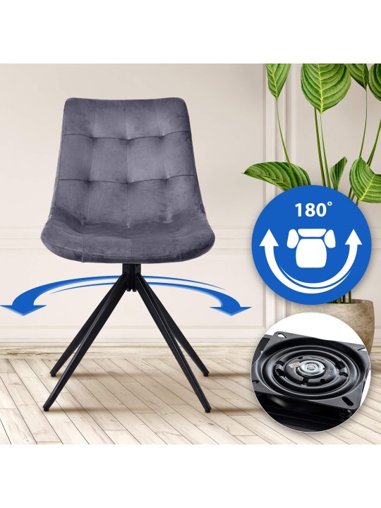 Zamatová jedálenská stolička Merna, tmavosivá