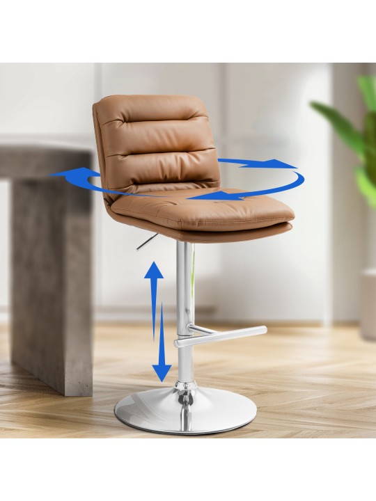 Sada 2 barových stoličiek Damar umelá koža chróm, svetlohnedá