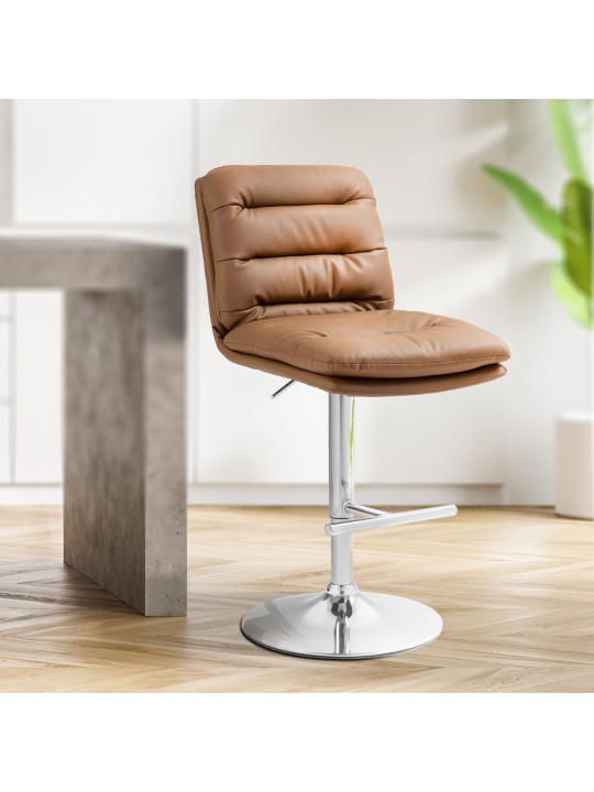 Sada 2 barových stoličiek Damar umelá koža chróm, svetlohnedá