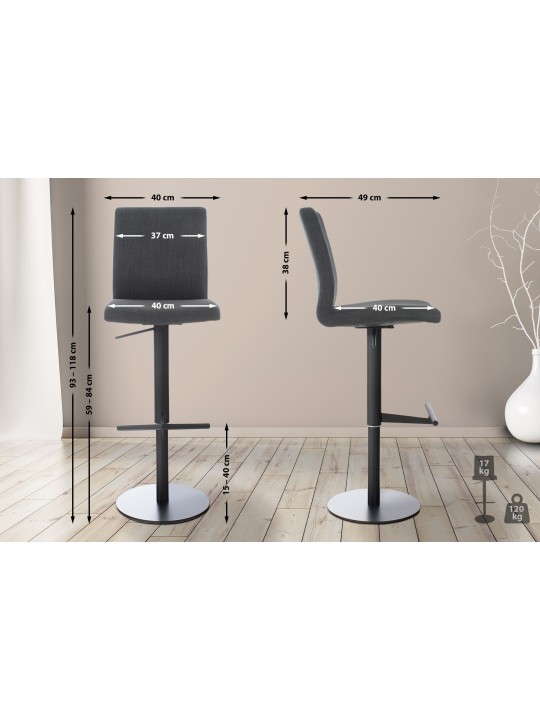 Barová stolička Cadiz látka, tmavosivá