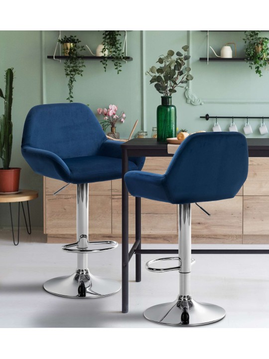 Sada 2 barových stoličiek Braga zamatový chróm, modrá