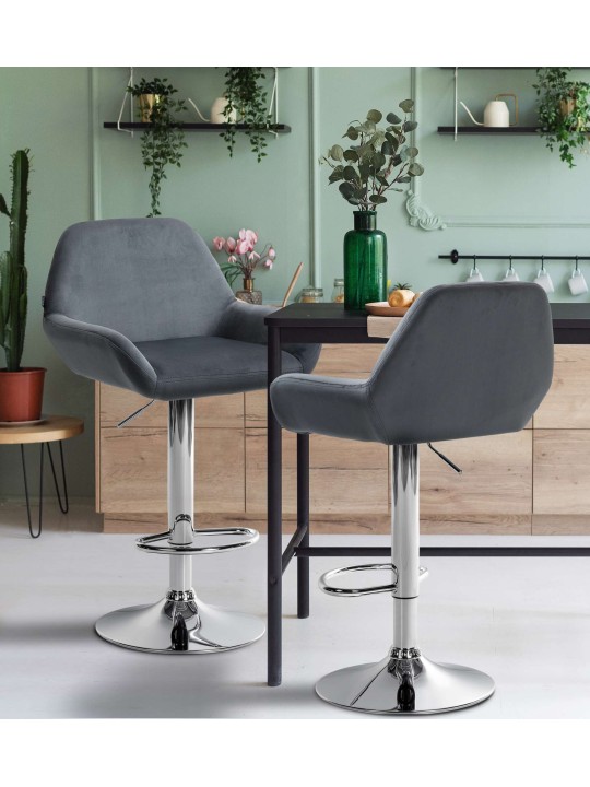 Sada 2 barových stoličiek Braga zamatový chróm, tmavosivá