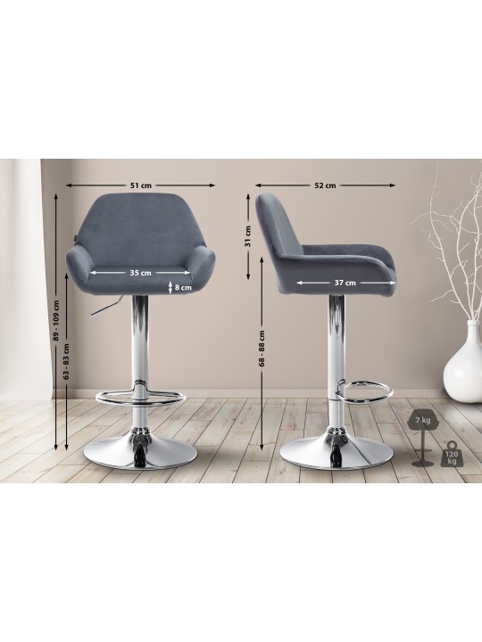 Sada 2 barových stoličiek Braga zamatový chróm, tmavosivá