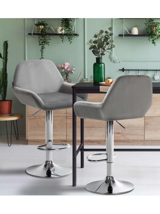 Sada 2 barových stoličiek Braga zamatový chróm, sivá