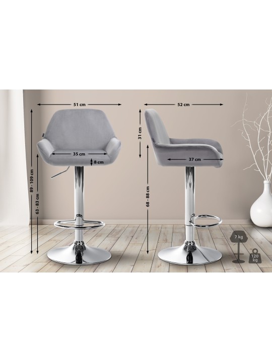 Sada 2 barových stoličiek Braga zamatový chróm, sivá