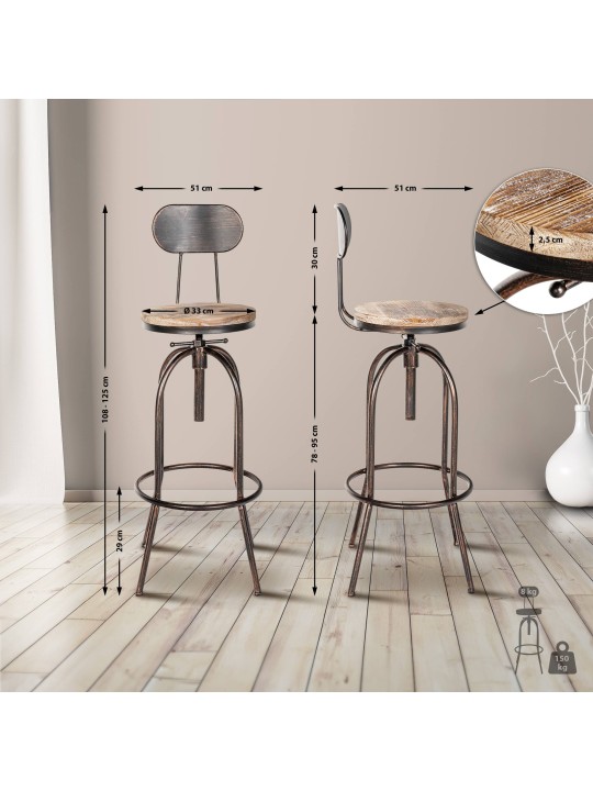 Barová stolička Pino, drevo, bronzová