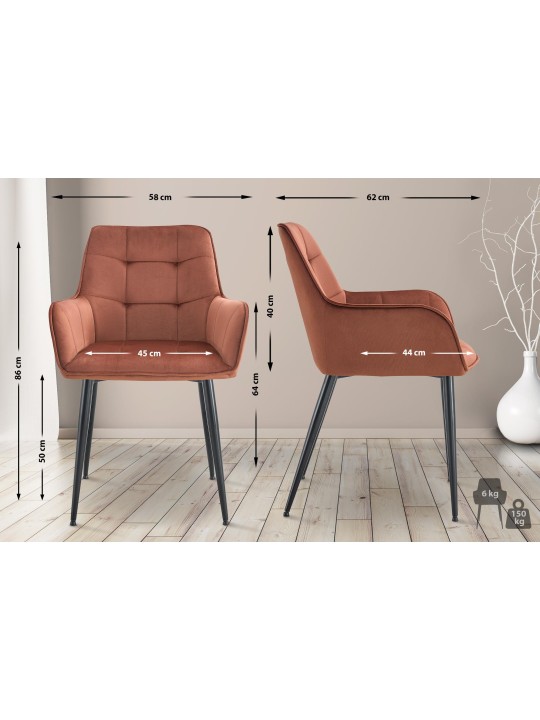 Zamatová jedálenská stolička Ferndale, hnedá