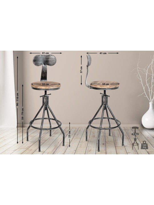 Barová stolička Hanam, antické striebro