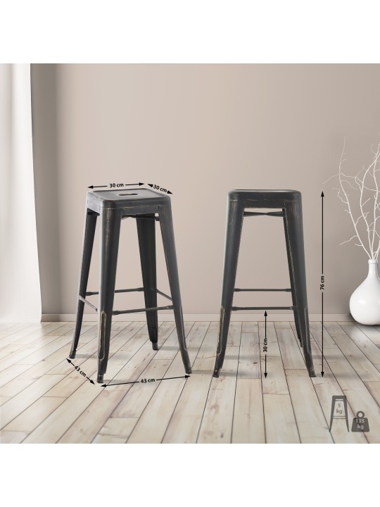 Sada 2 barových stoličiek Joshua, čierna-zlatá