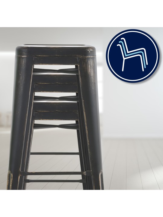 Sada 4 ks barových stoličiek Joshua starožitné, čierna-zlatá