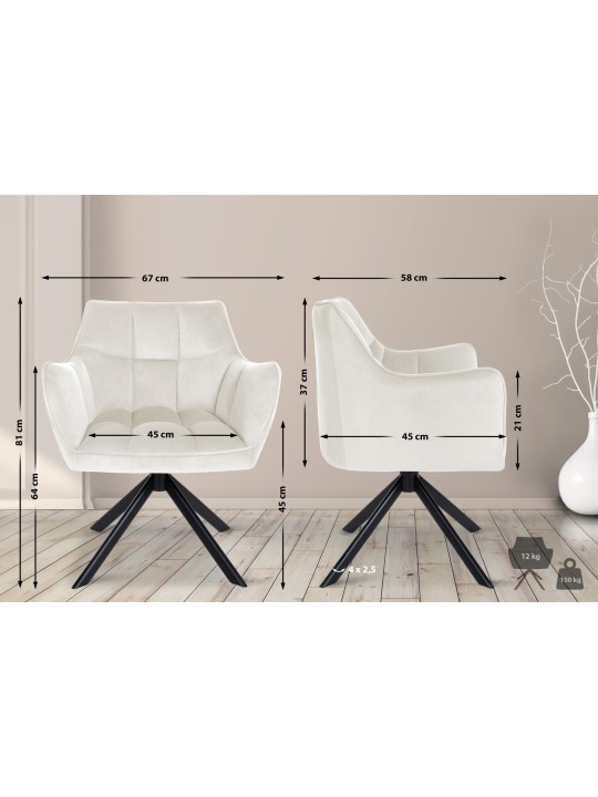 Hojdacia zamatová jedálenská stolička, krémová