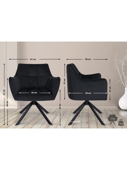 Hojdacia zamatová jedálenská stolička, čierna