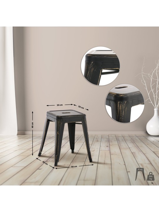 Stolička Armin starožitná, čierna-zlatá