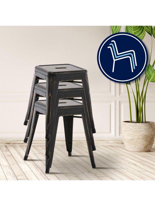 Stolička Armin starožitná, čierna-zlatá