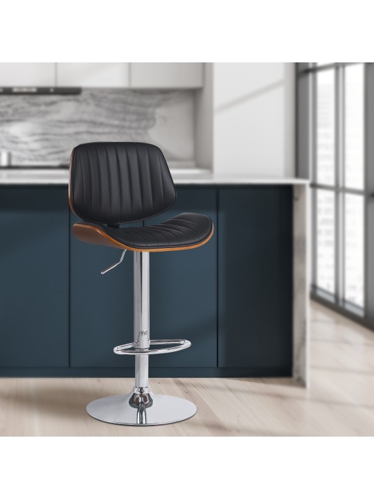 Barová stolička Clawson z umelej kože chróm, orech/čierna