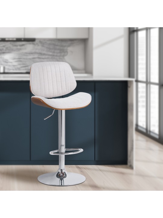 Barová stolička Clawson látka chróm, orech/krémová