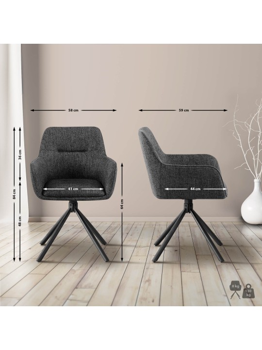 Tkanina na stoličku Tipton, tmavosivá