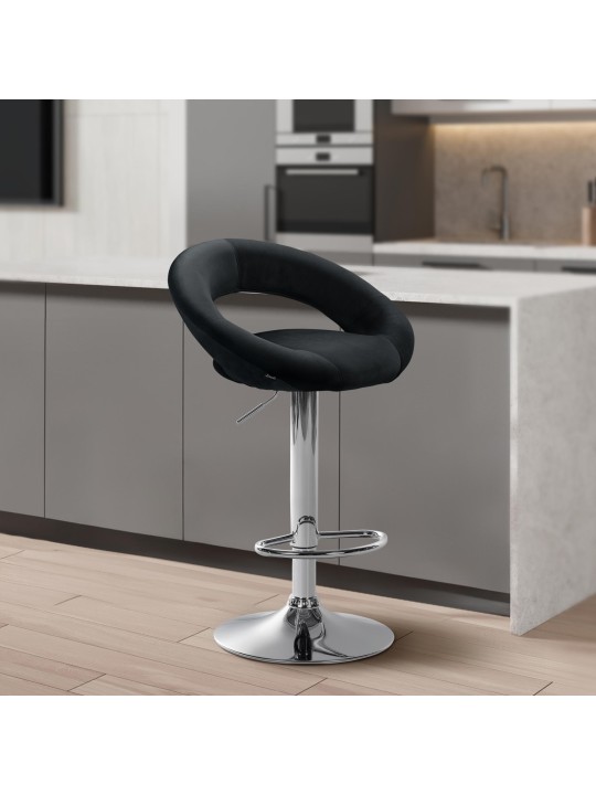 Barová stolička Olinda velvet chrome, čierna