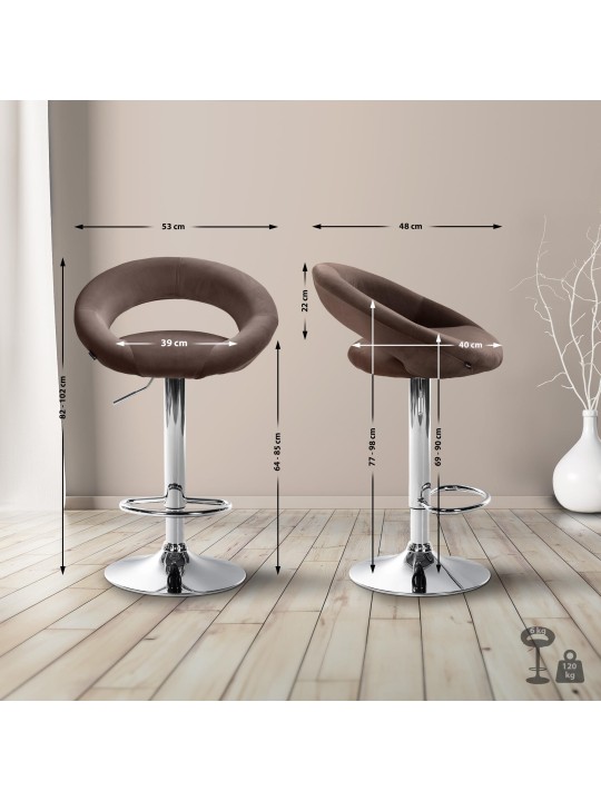 Barová stolička Olinda velvet chrome, hnedá