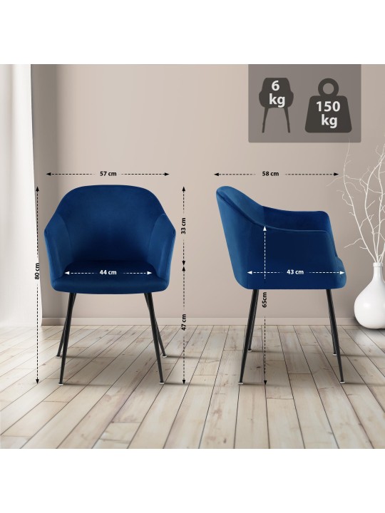 Jaysie zamatová jedálenská stolička, tmavomodrá