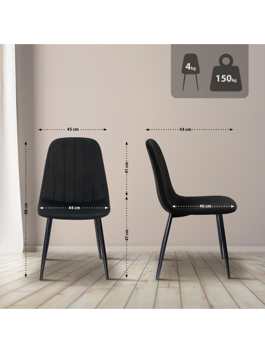 Zamatová jedálenská stolička Baxter, čierna