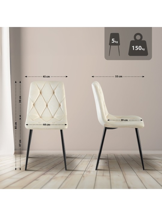 Zamatová jedálenská stolička Clairton, krémová