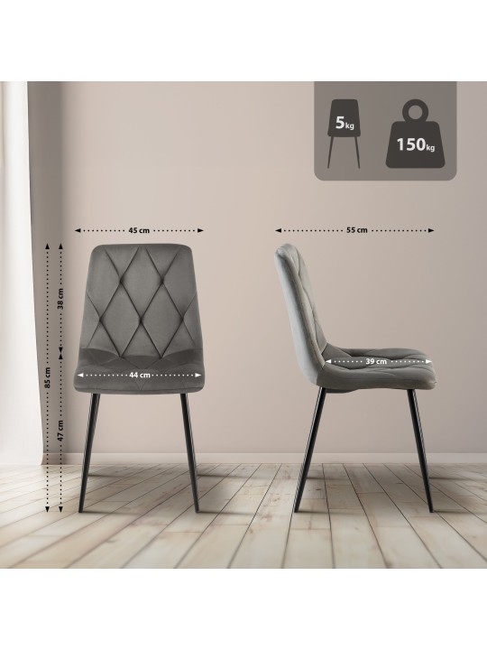 Zamatová jedálenská stolička Clairton, antracitová