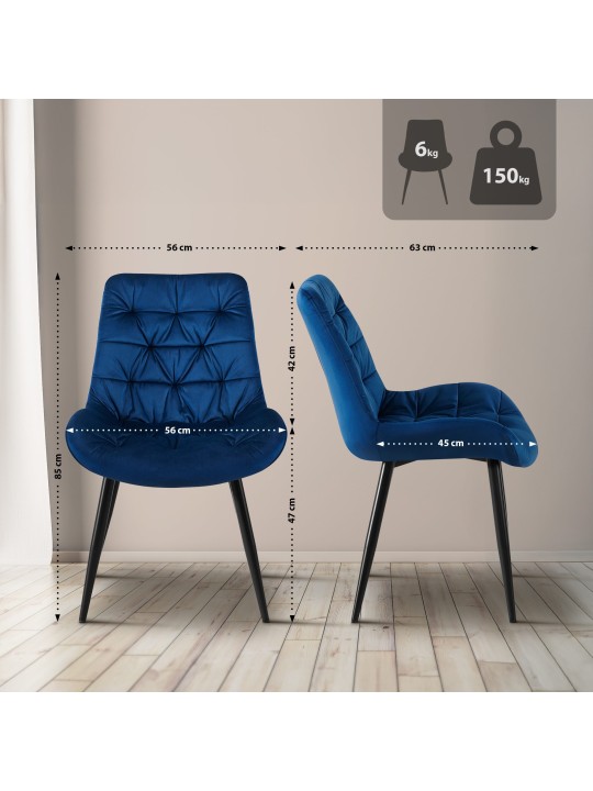 Zamatová jedálenská stolička Rossford, tmavomodrá