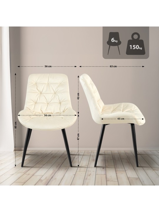 Zamatová jedálenská stolička Rossford, krémová