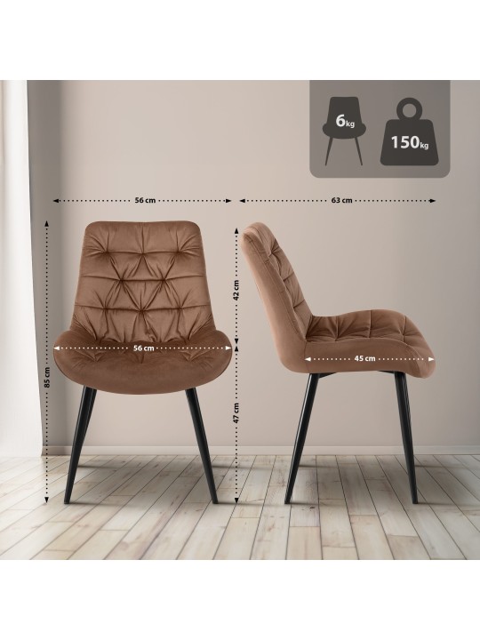 Zamatová jedálenská stolička Rossford, hnedá