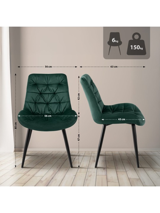 Zamatová jedálenská stolička Rossford, zelená
