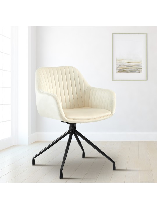 Zamatová jedálenská stolička Welby, krémová