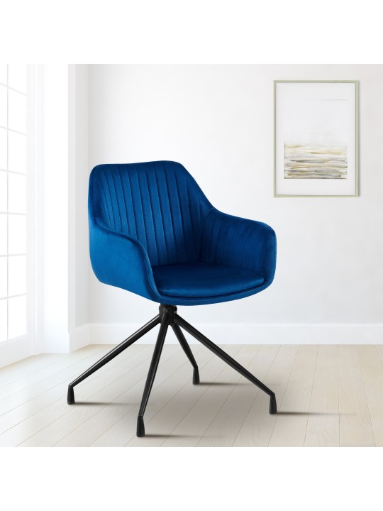 Zamatová jedálenská stolička Welby, tmavomodrá