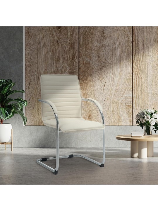 Sada 2 návštevníckych stoličiek Tira z umelej kože, krémová