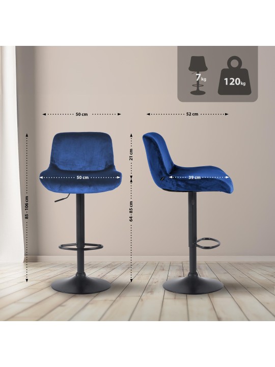 Barová stolička Solon velvet, modrá