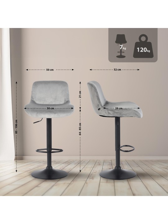 Barová stolička Solon velvet, sivá