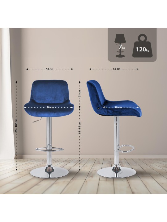 Barová stolička Solon chrómový zamat, modrá